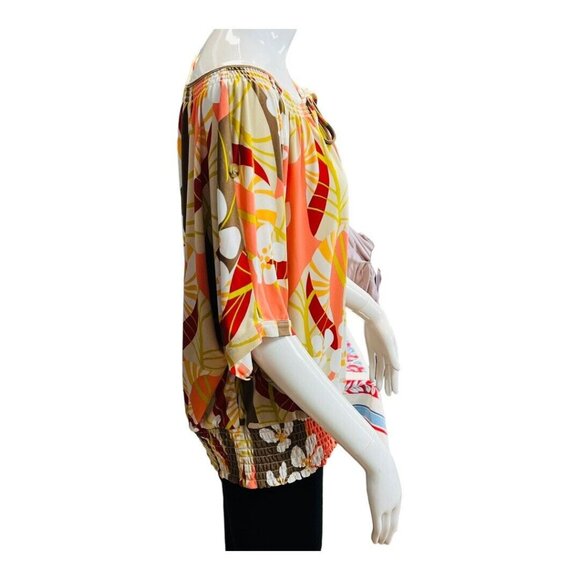 Skyes the Limit Tropical Floral Keyhole Blouse~Size XL~Tie Spring Top L4 21 - Picture 3 of 10